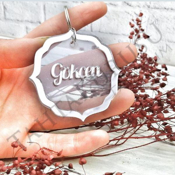 Pleksi ayna lazer kesim şeffaf anahtarlık1